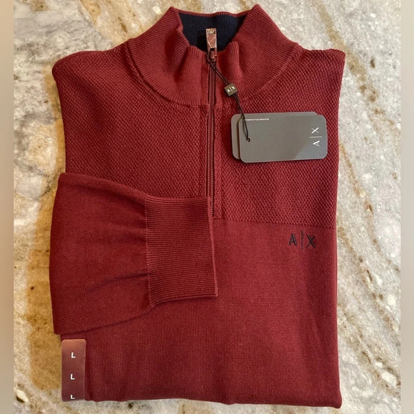 NWT Armani Exchange Cotton Burgundy Pullover Sweater Men’s Large - Picture 1 of 9